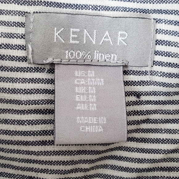 Kenar Linen Gray White Railroad Stripe Vest - Picture 3 of 7